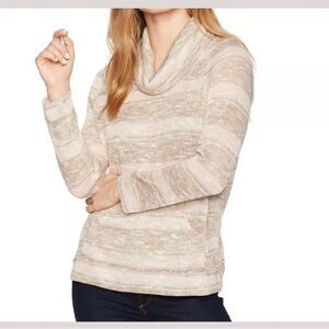 Ruby Rd. Cowl Neck Sparkly Knit Long Sleeve Striped Sweater